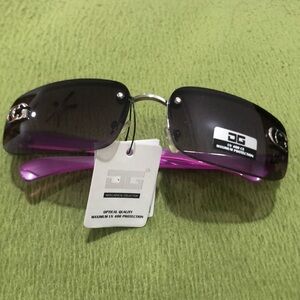 Purple Rimless Sunglasses with Dark Tinted Lenses